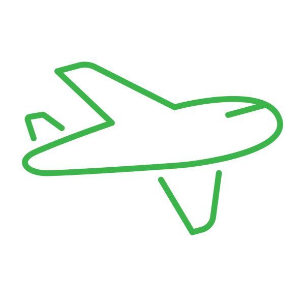 Green icon of airplane. Flight Offset - DOMESTIC LONG Return Flight (2.4 tonnes of CO2-e)