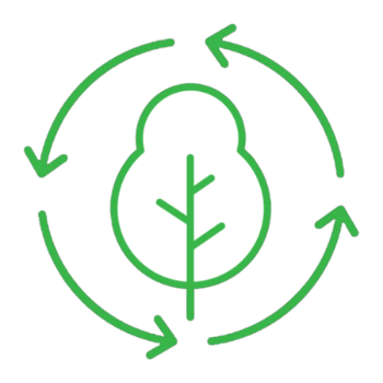 Icon of a tree with arrows around in a circular formation. 