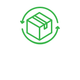 Green outline icon of a delivery box with arrows circled around