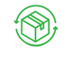 Green outline icon of a delivery box with arrows circled around